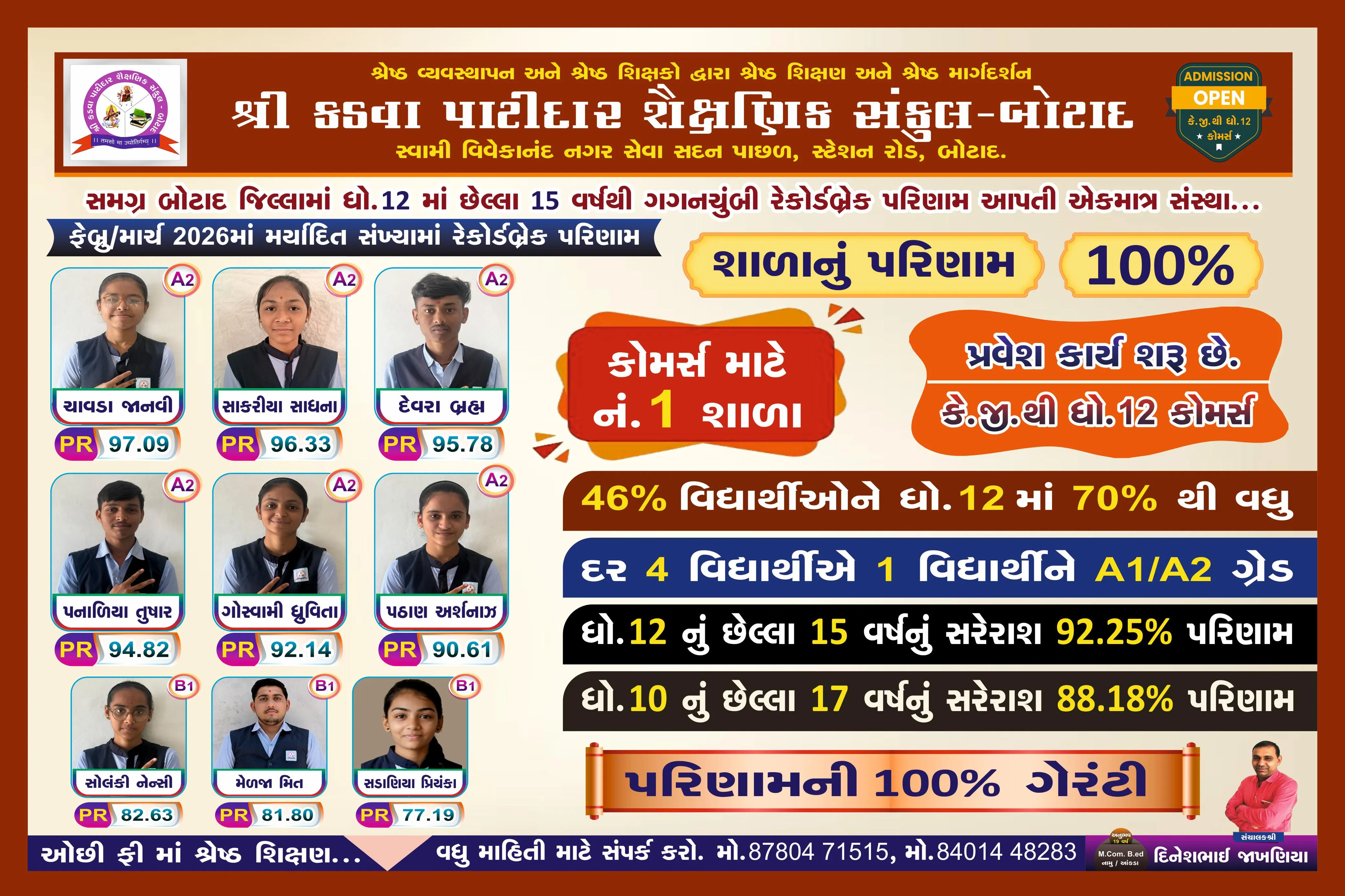 ધોરણ ૧૨ નું શાળા નું પરિણામ ૨૦૨૫-૨૬ ૧૦૦ % પરિણામ